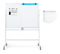 COSTWAY Tableau Blanc Mobile 120 x 90 cm Double Face Réversible Effaçable à Sec 2 Hauteur Réglable 4 Roulettes Mobile Blanc