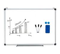 COSTWAY Tableau Blanc Magnétique Effaçable avec Marqueur Bloc Effaceur Aimant, Surface Laquée Aimantée et Cadre Aluminium (70 * 50CM)