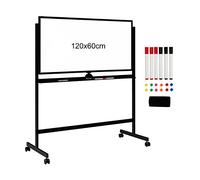 COSTWAY Tableau Blanc Magnétique Mobile sur Pied 120 x 60 cm, Double Face, 2 Hauteurs Réglables avec 6 Marqueurs, 12 Aimants, 1 Gomme pour École, Bureau (Noir)