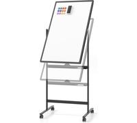 COSTWAY Tableau blanc mobile double face, 60 x 90 cm, tableau blanc magnétique réglable en hauteur avec roulettes, support et plumier, accessoires inclus pour l'école, le bureau, la maison (Noir)