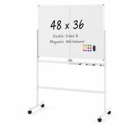 COSTWAY Tableau Blanc Mobile Magnétique Effaçable 2 Faces 120x90cm, Blanc | Grand Tableau Blanc Roulette sur Pied, Cadre en Alu, 12 Aimants, 1 Effaceur, 6 Marqueurs, White Board pour Bureau Maison