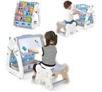 Tableau De Dessin Magnétique - Costway - 3 En 1 Avec Etagère Rangement - Tabouret Réglable - 1-5 Ans Bleu