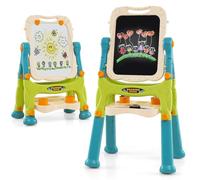 COSTWAY Tableau Enfant Double Face avec 2 Hauteur Réglable, Chevalet Enfant sur Pieds avec Plateau de Rangement & 2 Pots, Tableau Pivotant à 360° pour Tout-Petits de 3 Ans+ (Vert)