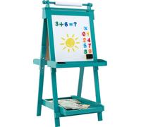 COSTWAY Tableau pour enfants double face, chevalet pliable réglable en hauteur avec tableau blanc, tableau magnétique, rouleau de papier, tableau pour enfants 3+ vert