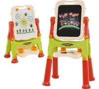 COSTWAY Tableau pour enfants double face, Tableau de jeu réglable en hauteur, Tableau magnétique enfants à partir de 2 ans, Vert, Orange