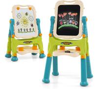 COSTWAY Tableau pour enfants double face, Tableau de jeu réglable en hauteur, Tableau magnétique enfants à partir de 2 ans, Vert, Bleu
