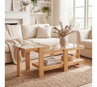 COSTWAY Tables Basses Gigognes en Verre et Bois, Table Basse Transparente
