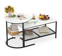 COSTWAY Tables Basses Gigognes Lot de 2, Table Gigogne Design Marbre, Cadre en Métal Doré, Table Basse Salon Rectangulaire, Table d'Appoint Ronde pour Canapé, Salon, Chambre (Blanc Noir)