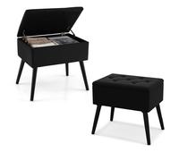 COSTWAY Tabouret Coiffeuse avec Rangement, Pouf Rangement en Velours, Pieds en Bois Massif, Siège Rembourré Rabattable, Banc Chaussures Entrée, pour Chambre Salon Coiffeuse, Charge 150 kg (Noir)