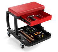 COSTWAY Tabouret d'Atelier avec 4 Roulettes, Plateau à Outils de Rangement, Siège Rembourré, Charge 185 KG, 44 x 37 x 40,5 cm