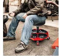 COSTWAY Tabouret d'Atelier Pneumatique avec 4 Roulettes Universelles, Plateau à Outils, Siège Rembourré, Capacité Max 150 kg