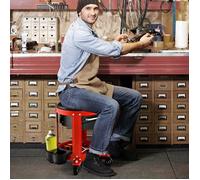 COSTWAY Tabouret d'Atelier Pneumatique avec 4 Roulettes Universelles, Plateau à Outils, Siège Rembourré, 40 x 40 x 43,5 cm, 150 kg