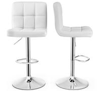 COSTWAY Tabouret de Bar, Chaise Bar Pivotante, Hauteur Réglable 65-85 cm, Chaise Bar Cuisine en Cuir PU, Repose-Pieds, Cadre en Métal Galvanisé, Siège Rembouré avec Dossier (Blanc,2)