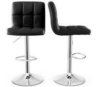 COSTWAY Tabouret de Bar, Chaise Bar Pivotante, Hauteur Réglable 65-85 cm, Chaise Bar Cuisine en Cuir PU, Repose-Pieds, Cadre en Métal Galvanisé, Siège Rembouré avec Dossier (Noir,2)