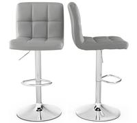 COSTWAY Tabouret de Bar, Chaise Bar Pivotante, Hauteur Réglable 65-85 cm, Chaise Bar Cuisine en PU, Repose-Pieds, Cadre en Métal Galvanisé, Siège Rembouré avec Dossier (Gris,2)