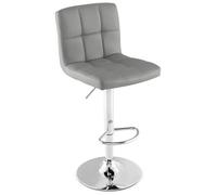 Costway Tabouret De Bar En Cuir Fausse, Hauteur Du Siège Réglable 65-85 Cm Dossier Surélevé Base En Métal Antidérapant, Gris Gris