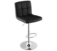 COSTWAY Tabouret de Bar en Cuir PU, Hauteur du Siège Réglable 65-85 cm Dossier Surélevé Base en Métal Antidérapant, Noir