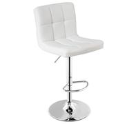 CostwayTabouret de Bar en Cuir Pu Hauteur Réglable Siège Pivotant à 360° Repose-pieds Base en Métal Antidérapant Blanc