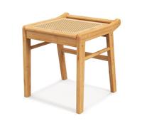 COSTWAY Tabouret de Coiffeuse en Bambou, Pouf Ottoman avec Dessus en Rotin, Petit Tabouret de Maquillage pour Chambre à Coucher, Salle de Dressing, Salon