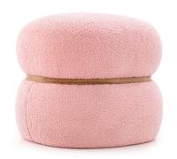 COSTWAY Tabouret de Coiffeuse en Fausse Fourrure, Pouf, Repose-Pieds Rembourré, Base Stable et Patins Antidérapants, pour Chambre, Salon, Max. Poids 300 kg, 44 x 35 x 35 cm, Rose