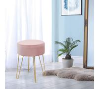COSTWAY Tabouret en velours avec pieds en métal, tabouret de maquillage rond moderne, tabouret rembourré supportant jusqu'à 100kg, tabouret pour les pieds, tabouret d'assise adapté à la chambre à couc