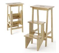 COSTWAY Tabouret Escabeau en Bois d'Hévéa Pliant, Marchepied 3 Marches, Escabeau Multifonctionnel avec Marches Réversibles, Portable, 57 X 41 X 76 cm, Capacité 310 kg (Naturel)