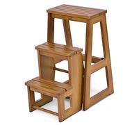 COSTWAY Tabouret Escabeau en Bois Tabouret Échelle Pliant Multifonctionnel 3 Marches 57 x 38 x 65 cm Brun Foncé