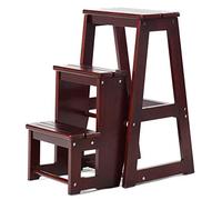 COSTWAY Tabouret Escabeau en Bois Tabouret Échelle Pliant Multifonctionnel 3 Marches 57 x 38 x 65 cm (Brun foncé)