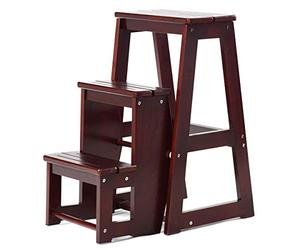 COSTWAY Tabouret Escabeau en Bois Tabouret Échelle Pliant Multifonctionnel 3 Marches 57 x 38 x 65 cm (Brun foncé)