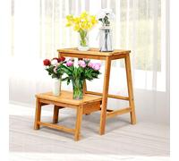 COSTWAY Tabouret marchepied 2 marches, chaise-échelle pliante, marchepied en bambou, escabeau pouvant supporter jusqu'à 100kg, échelle de ménage naturelle, escabeau tabouret pour les bibliothèques ou 