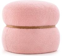 COSTWAY Tabouret ovale, Tabouret de maquillage en sherpa avec coussin antidérapant, Ottomane velours pour entrée salon, 44 x 35 x 35 cm, rose