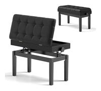 COSTWAY Tabouret Piano Réglable en Hauteur 48-58 cm, Banquette Piano avec Rangement, Siege Piano Double en Bois, Coussin Rembourré Imperméable, Banc de Piano, Charge Max. 200 kg, Noir