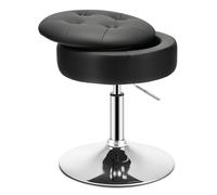 COSTWAY Tabouret pivotant réglable en hauteur 51-66cm, tabouret d'assise enPolyuréthaneavec espace de rangement, tabouret de maquillage pivotant à 360° (noir)
