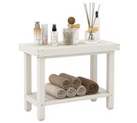 COSTWAY Tabouret Salle de Bain à 2 Niveaux, Petit Tabouret de Douche Imperméable Antidérapant avec Étagère Rangement, Chaise Banc Salle de Bain Siège de Douche pour Enfants et Adultes (Blanc Pur)