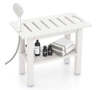 COSTWAY Tabouret Salle de Bain, Banc de Douche à 2 Niveaux en HDPE, Support de Douche, Poignée, Patins Antidérapants, Banc Salle de Bain pour Spa Rasage, Capacité 150 kg, 55 × 30 × 45 cm, Blanc