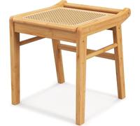 COSTWAY Tabouret, Tabouret de maquillage en bambou, Tabouret de maquillage jusqu'à 120 kg, Petit tabouret de maquillage avec surface en rotin pour le dressing, le salon, la chambre à coucher