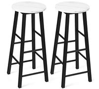 COSTWAY Tabourets de Bar Lot de 2, Chaise de Bar Industrielle avec Repose-Pieds, Cadre en Métal, Montage Facile, Assise Faux Marbre, Chaise Haute Cuisine pour Petit-Déjeuner, Comptoir, Café (Blanc)
