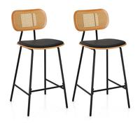 COSTWAY Tabourets de Bar Lot de 2 en Métal, Siège en Simili Cuir, Chaise Haute Bar Hauteur d’Assise 65,5cm, Dossier Design Cannage, Tabouret Cuisine Industriel pour Restaurant, Bistro, Comptoir