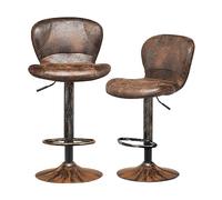 COSTWAY Tabourets de Bar Pivotants Lot de 2, Chaise de Bar Industrielle avec Repose-Pieds, Chaise Haute Bar en Cuir, Hauteur Réglable 87-108 cm, Marron Rustique