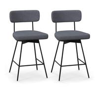 COSTWAY Tabourets de Bar Pivotants Lot de 2, Chaise de Bar Lin avec Repose-Pieds, Hauteur d'Assie 63,5 cm, Chaise Haute Bar Rembourée pour Cuisine, Salle à Manger (Gris)