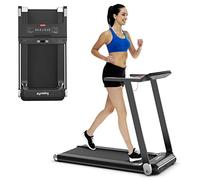 COSTWAY Tapis de Course Electrique, 1-12 KM/H, Moteur 550 W, Tapis de Fitness Pliable avec Application de Contrôle, Haut-Parleur Bluetooth, 12 Programmes, Écran LCD et Support d'Appareil (Argenté)