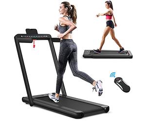 COSTWAY Tapis de Course Électrique Pliable 2 en 1 | Tapis Roulant 1-12 km/h Surface 40x100cm Double Affichage LED APP Télécommande Bluetooth Charge 120KG