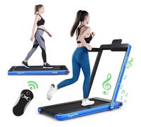 COSTWAY Tapis de Course/Marche Electrique Pliable Contrôlé par APP Bluetooth 12 Km/H avec Ecran LED Haut-parleur Moteur 0,75HP Bleu