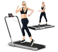 COSTWAY Tapis de Course Pliable 2 en 1, Tapis Roulant Électrique Motorisé 1-12 KM/H avec Application, Télécommande, Écran LED, Tapis de Marche pour Maison et Bureau (Argent)