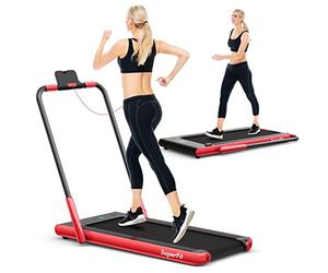 COSTWAY Tapis de Course Pliable 2 en 1, Tapis Roulant Électrique Motorisé 1-12 KM/H avec Application, Télécommande, Écran LED, Tapis de Marche pour Maison et Bureau (Rouge)