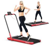 COSTWAY Tapis de Course Roulant Pliable Contrôle APP 1-12 KM-H Moteur 0,75CV Haut-parleur Bluetooth Roue Transport Écran LED Rouge