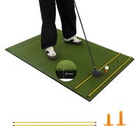 COSTWAY Tapis de départ de golf, tapis d'entraînement de golf avec 2 tees en caoutchouc et 2 barres d'alignement, tapis de golf avec 6 positions de départ, pour l'intérieur et l'extérieur 152 x 92 cm,