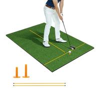 COSTWAY Tapis de Frappe de Golf 152 x 92 x 2,7 cm, Tapis d'Entraînement Avec 2 Tees et 2 Bâtons d'Alignement, 6 Trous de Tee Pré-percés, Pour Intérieure/Extérieure