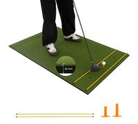 COSTWAY Tapis de Frappe de Golf 152 x 92 x 2 cm, Tapis d'Entraînement de Golf avec 2 Positions de Tee et 2 Bâtons d'Alignement 6 Trous de Tee Pré-percés, pour Intérieure/Extérieure