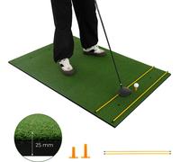COSTWAY Tapis de golf d'entraînement avec 2 tees en caoutchouc et 2 barres d'alignement, tapis de golf avec 6 positions de départ, pour l'intérieur et l'extérieur 152 x 92 cm